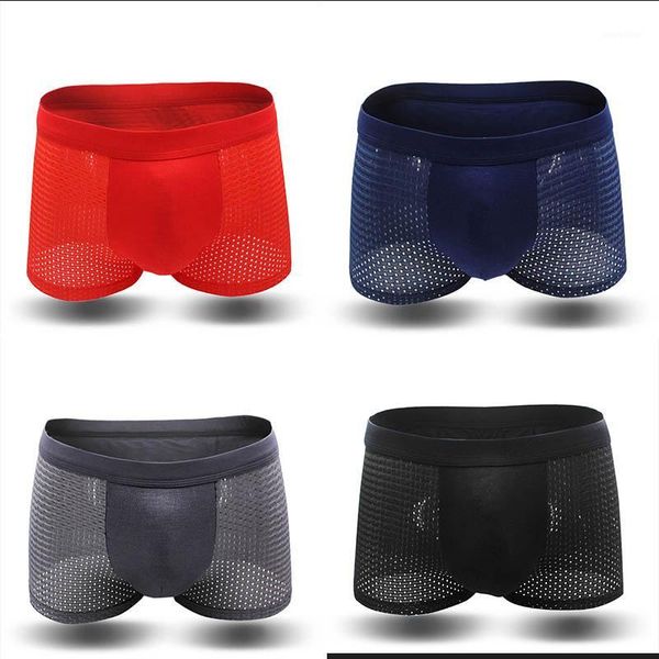 

swokii 3 pcs men boxer male solid color bamboo fiber net breathable soft u convex boxer shorts underpants mens underwear boxers1, Black;white