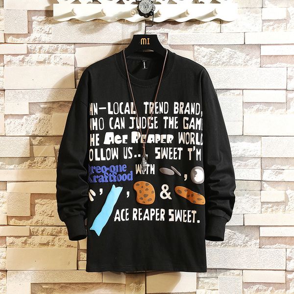 

long sleeves men's tshirts 2021 new spring autumn print clothes hip hop t-shirt tees wlox, White;black