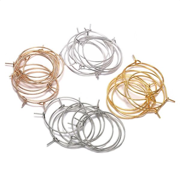 

50pcs lot 20 25 30 35 mm kc gold hoops earrings big circle ear wire hoops earrings wires for diy jewelry making h jllreg, White