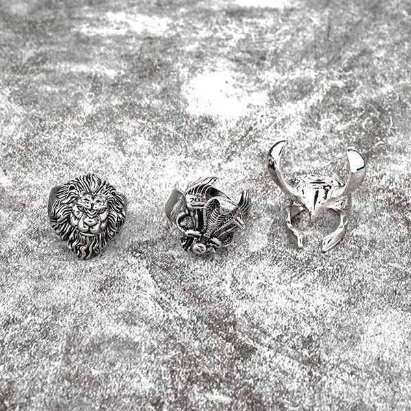 

1pc men punk spider lion open ring gothic vintage hip-hop metal color hollow deer forest king animal male ring jewelryr1601, Golden;silver
