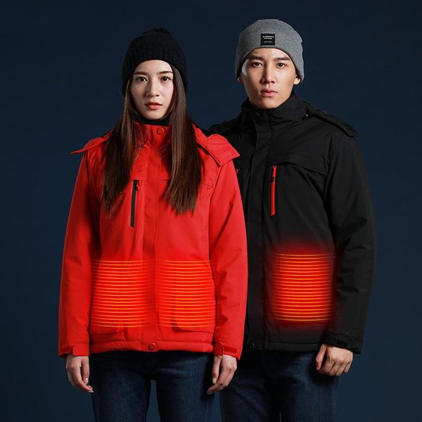 

feer is intelligent ski-wear, electric heating clothes cotton female cotton-padded jacket male usb heating hooded jacket, Black