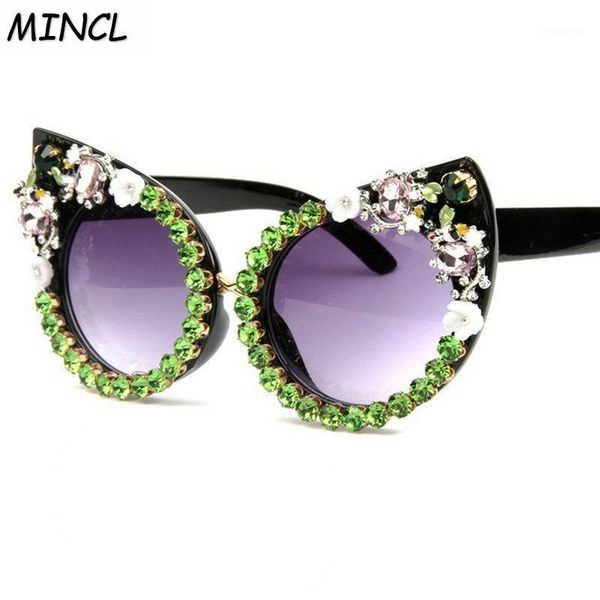 

2020 fashion brand cat sunglasses women ladies oversized diamond frame purple sun glasses female black shades fml1, White;black