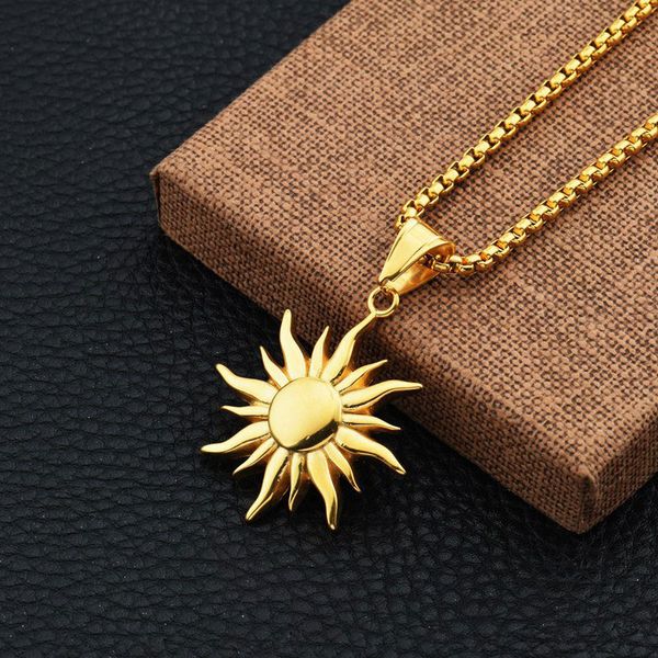 

new fashion hip hop gold plated long chain stainless steel sun pendant necklaces mens jewelry q1209, Bronze;silver