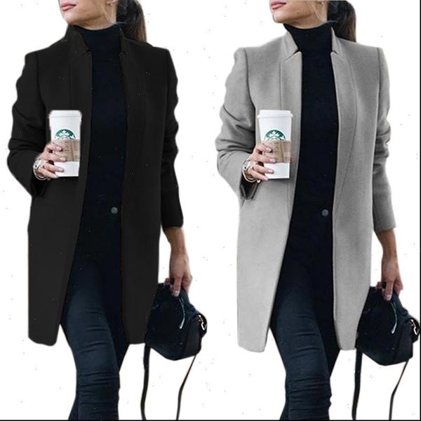 

2021 autumn winter gray black coats casual jackets women plus size 5xl long wool warm korean elegant vintage female jackets coat, Black;brown