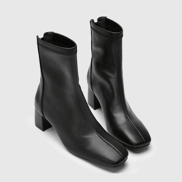 

autumn new style high heel square head short boots comfortable short tube ankle boots for women black sock