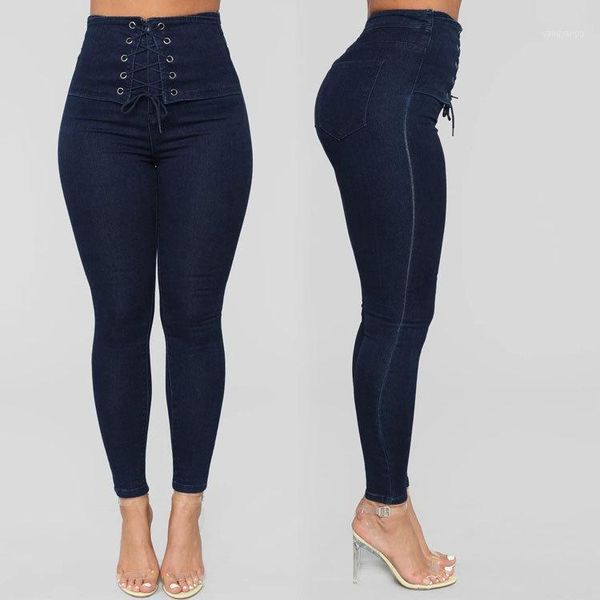 

high waist women jeans buttons female pant slim elastic plus size stretch jeans plus size denim blue skinny pencil pant1