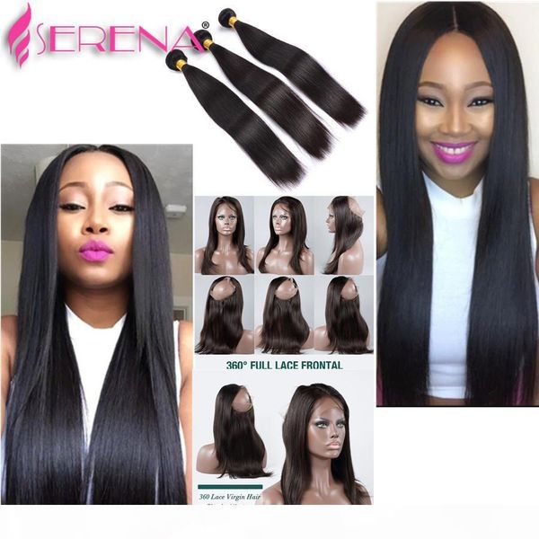 

brazilian straight hair with 360 frontal 8a brazilian straight virgin hair 3 bundles with 360 lace frontal closure with bundles, Black;brown