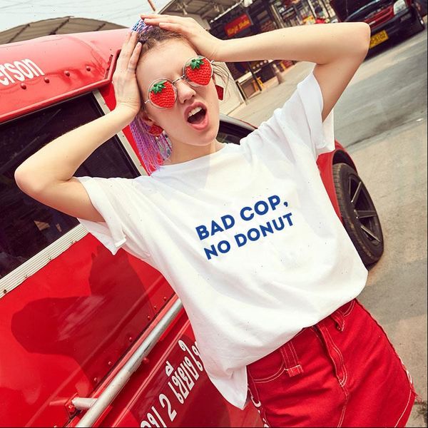 

bad cop no donut letter print women t shirt fashion live kawaii tee fashion stlye female plus size t shirts, White