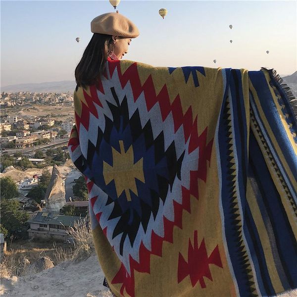 

scarves ethnic bohemian geometric shape plus size imitation cashmere split shawl cloak infinity scarf designer women luxury 2021, Blue;gray