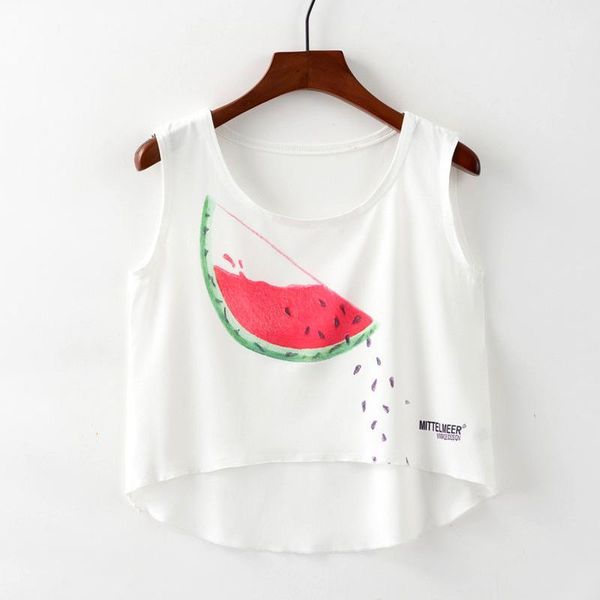

summer female new 2019 scattered watermelon seeds printed umbilical female short before long women's vest t-shirt tide1, White