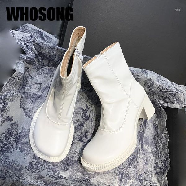 

boots autumn women shoes ladies round toe mid calf woman real leather female black brand fashion crystal botas 1