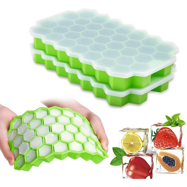 

bpa honeycomb ice cube tray 37 cubes silicone ice cube maker mold with lids for ice cream party whiskey cocktail cold drink hfpm7