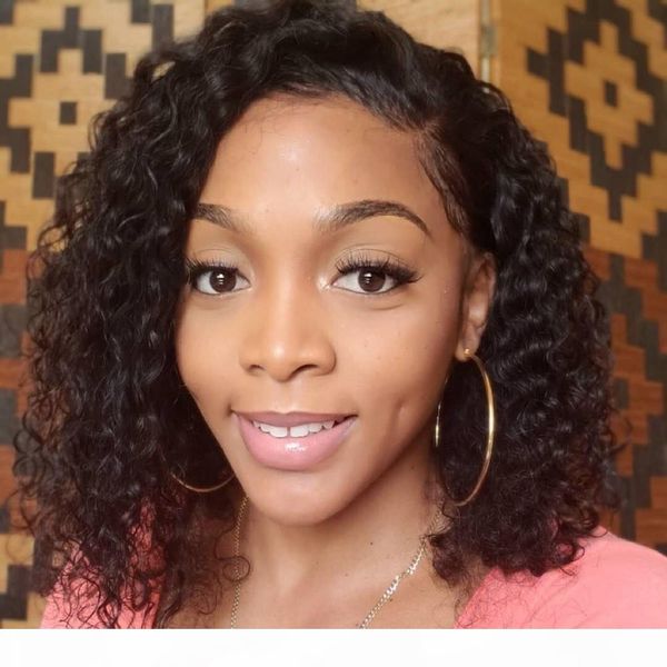 

deep wave lace front wig human hair wigs curly short bob brazilian for black women hd full frontal water wave lace front wig, Black;brown