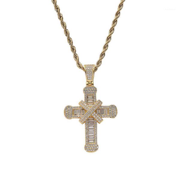 

bar-type cubic zircon cross pendant men and women necklace rock jewelry for party gift cn2181, Silver