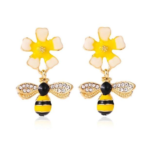 

hoop & huggie korean bee flower hoops earrings star moon dangle for women 2021 fashion animal rhinestone jewelry pentagram earring, Golden;silver