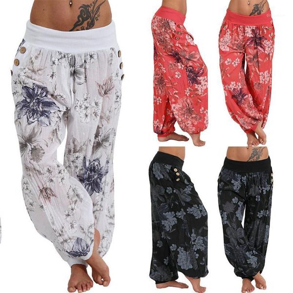 

yoga outfits wide leg pants for women floral printed gym leggings fitness sports wear loose dance ladies workout trousers d301, White;red