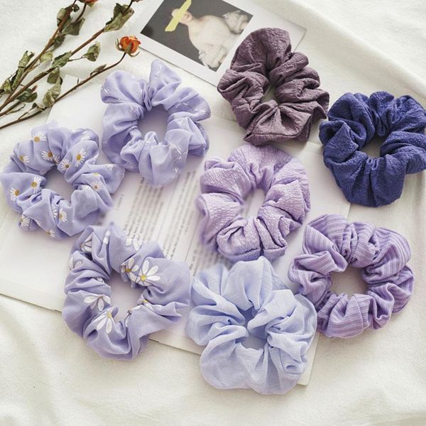 

sweet purple scrunchie women fashion floral printed rubber band hair ties girls ponytail hair accessories elastic hair bands wmtssw