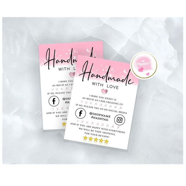 

pink handmade business insert card modern packaging insert card media social card thank you pink handmade bbymih