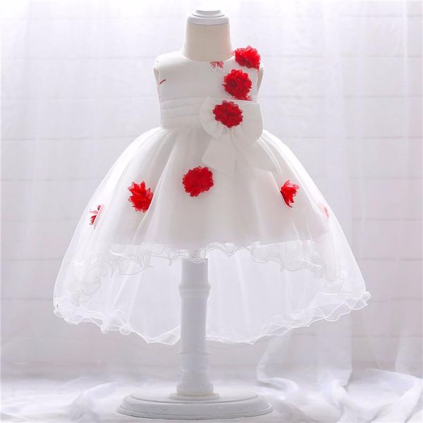 

baby girl dress cotton cute tulle flower tutu dress cute clothes elegant big bow flower princess1, Red;yellow