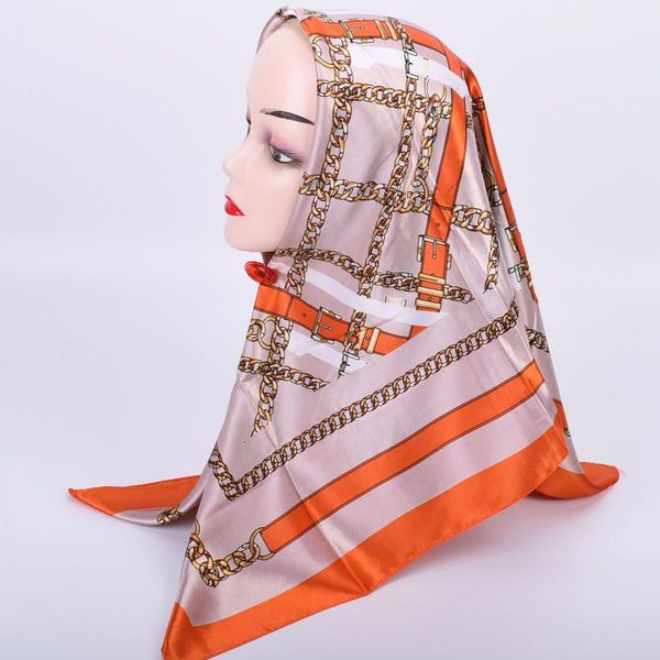 

winter selling scarf hijab wrap satin 90cm shawls headband printing pattern imitation silk scarf large square, Blue;gray