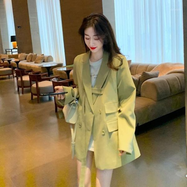 

2021 new autumn women office wear suit blazers female solid casual jacket ladies long sleeve notched collar pockets coat q631, White;black