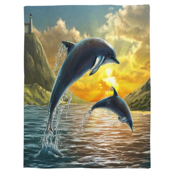 

blankets sunset sea animals dolphins throw blanket portable soft bedspread microfiber flannel for beds