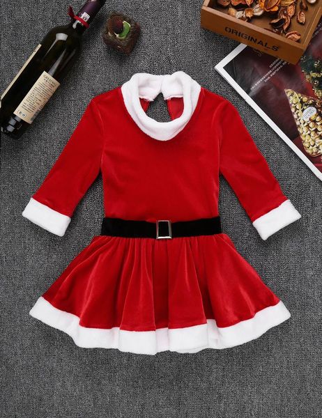 

girl's dresses kids children girls christmas santa dance costume keyhole back figure ice skating roller ballet velvet leotard, Red;yellow