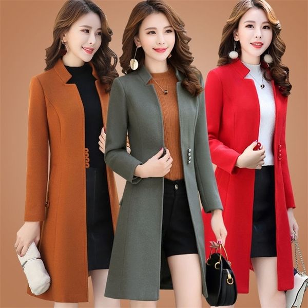 

2020 new autumn winter woolen keep warm overcoat women long sleeve solid elegant coat fashion ladies casual medium long jacket lj201201, Black