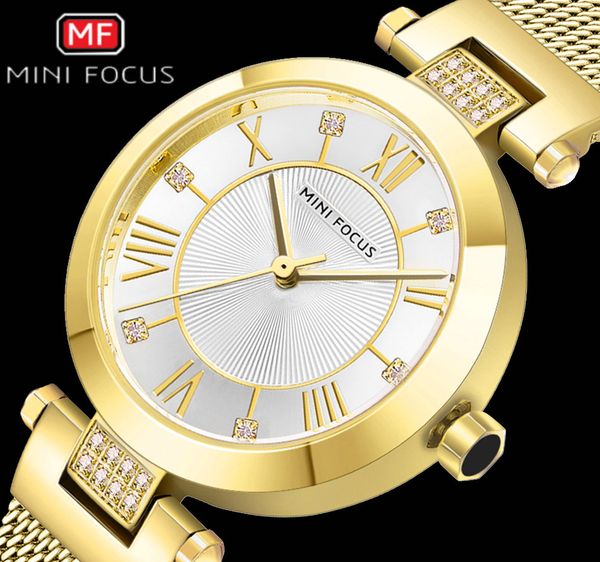 

2020 new simple quartz waterproof diamond ladies watch dress gold full mental mesh watchband luxury gift for women relogio, Slivery;brown