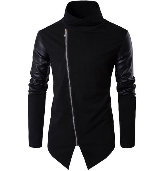 

men's fur & faux s-2xl / spring fashion individuality stand collar sweater pu knit fight cotton jacket, Black