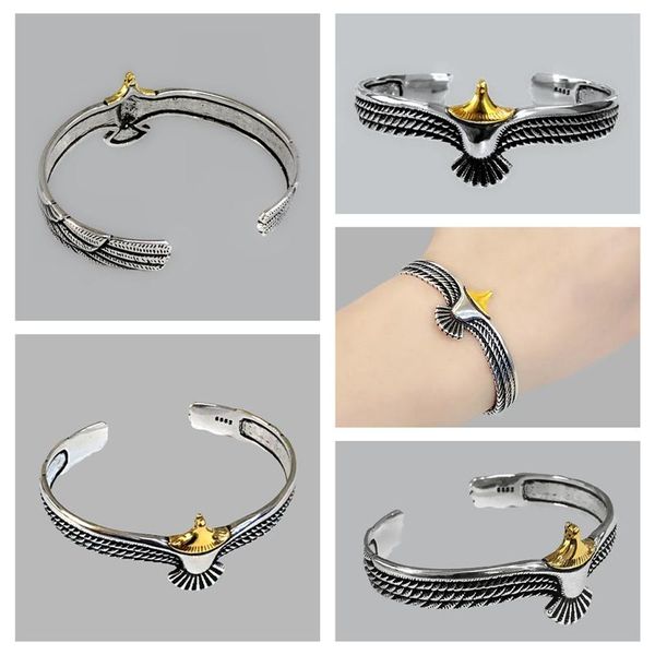 

bangle 2pcs eagle fashion adjustable viking raven golden silvery wristband open ended for valentine gifts, Black