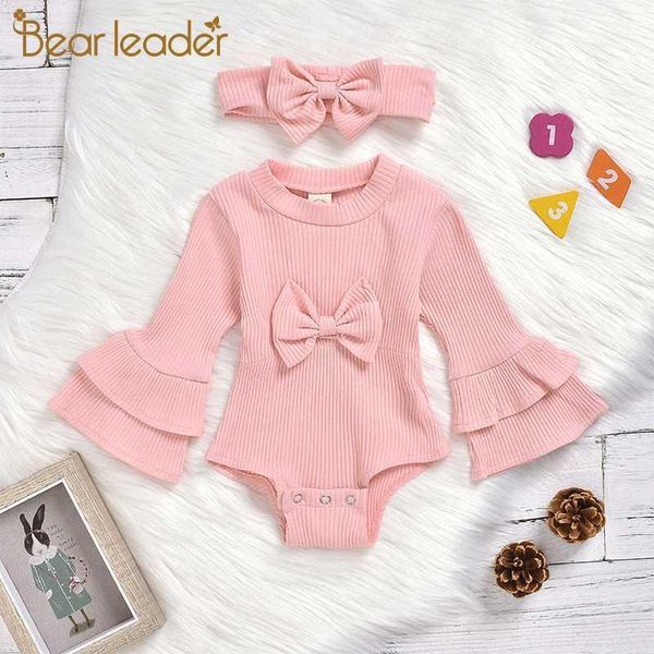 

bear leader 2pcs knitted solid jumpsuit newborn baby girl clothes long sleeve autumn romper long sleeve headband outfit clothes1, Blue
