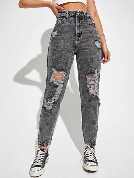 

high waist ripped mom jeans v04z#, Blue