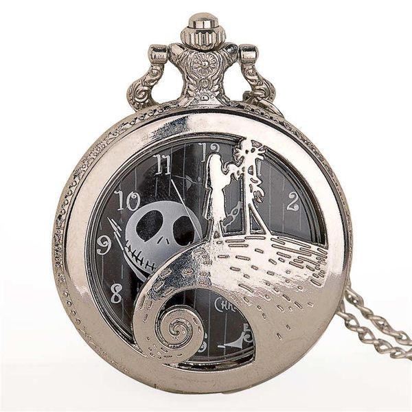 

new bronze sally jack skellington pocket watch the nightmare quartz pocket watch retro pendant fob necklace chain for men women sqcewi, Slivery;golden