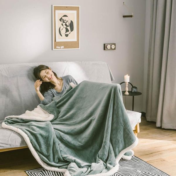

blankets winter lamb fluff blanket with zip milk velvet set double thickened gift weighted plush throw