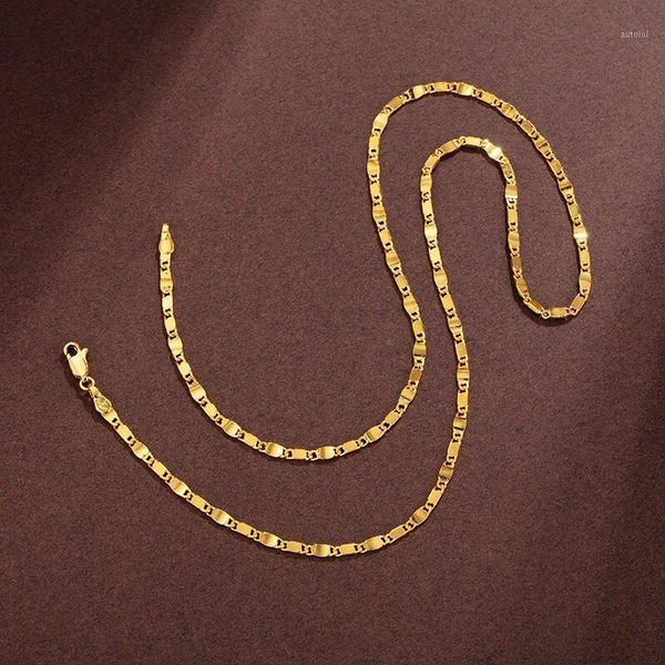 

xp jewelry -- ( 50 cm x 3 mm ) 24 k pure gold color square chain necklaces for men women fashion jewelry good quality1, Silver