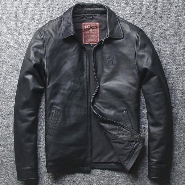 

men's sheepskin 2021 designer vintage genuine leather bomber jacket large size black zipper safari style coat1