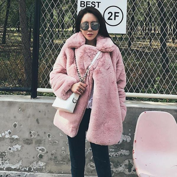 

winter fashion women's furry fur coat thicker warm faux fur jacket female fake outwear long sleeve casual coat l16791, Black