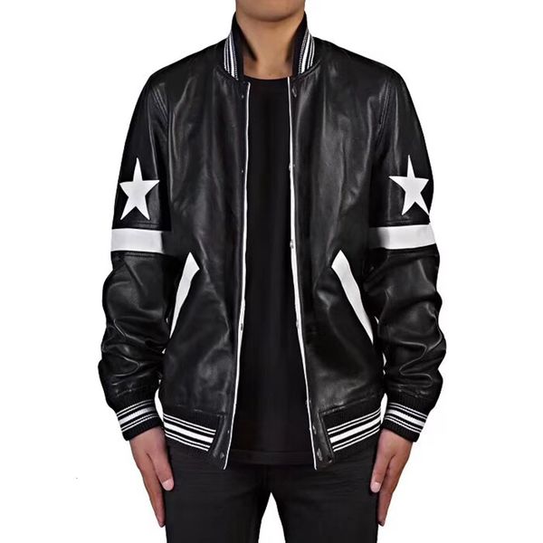 

pu men baseball jacket biker coat faux pilot fleece college leather black slim fit motorcycle kynn