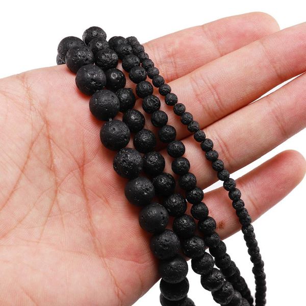 

1strand lot natural stone black rock lava beads 4 6 8 10 12 mm round loose spacer bead for diy jewelry making bulk wholesale h bbycug