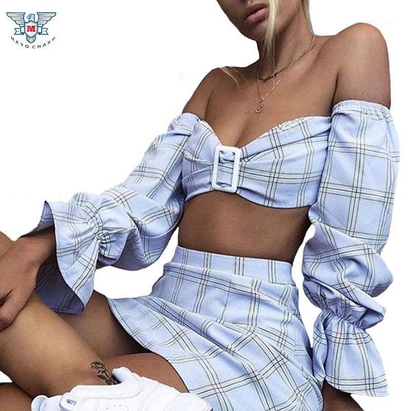 

two piece dress summer 2021 outfits for women suits long sleeve off shoulder crop and skirt 2 set mini skirts clothes1, White