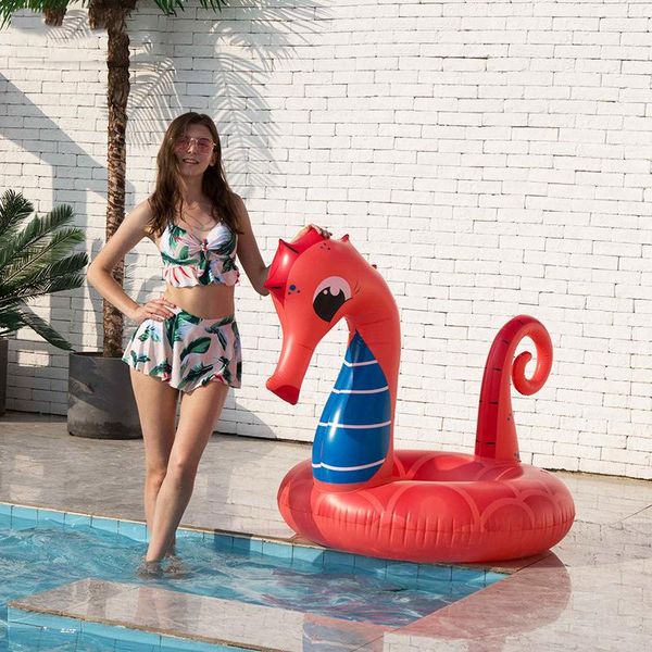 

sea horse swimming ring adults swimming circle childern floating ring inflatable seat summer water toy for pool float fun sports bbyyzg