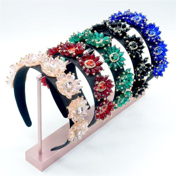

hair accessories rhinestone handmade crystal flower headband european american baroque hairband wide side hand-sewn women girls