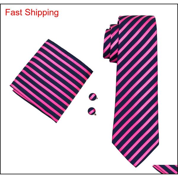 

classic silk mens neckties stripes tie sets pink tie for men tie hankerchief cufflinks set jacquard woven business w qylvqd bde_home, Black;blue