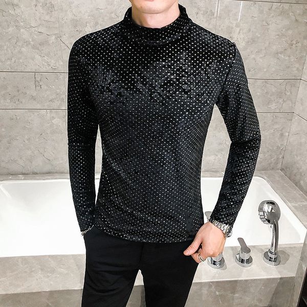 

2020 long-sleeve english-style club bright black from the point tshirt of turtleneck t men's shirt przj, White;black