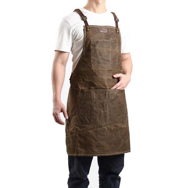 

wide brim hats a015 tool apron oil wax canvas with leather gardening aprons barbecue barber carpenter painter repairman's clothes, Blue;gray