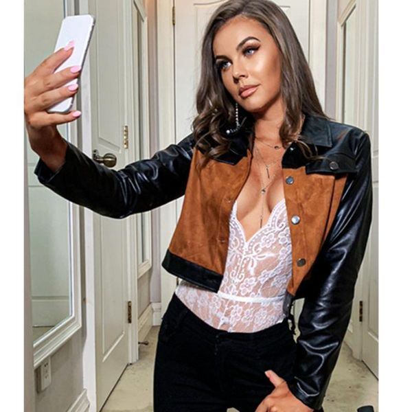 

color blocking outdoor softshell casual ladies coats windbreaker custom motorcycle fall bomber leather winter girls women jacket, Black;brown