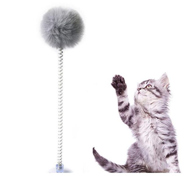 

plastic cat toys feather funny cat pom pom ball spring bell pet products bottom sucker elastic cats interact jllpkm
