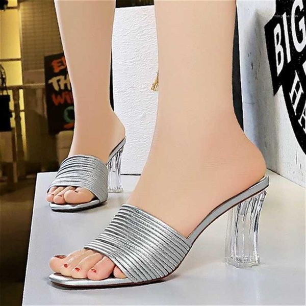 

slippers 2021 fashion clear super high open toe slipper women outside slides summer shoes outdoor white glass heels pump sandals slip on1, Black