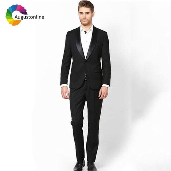 

men's suits & blazers custom made satin shawl lapel black men 2021 groom wedding suit male tuxedo 2 piece groomsmen prom wear, White;black